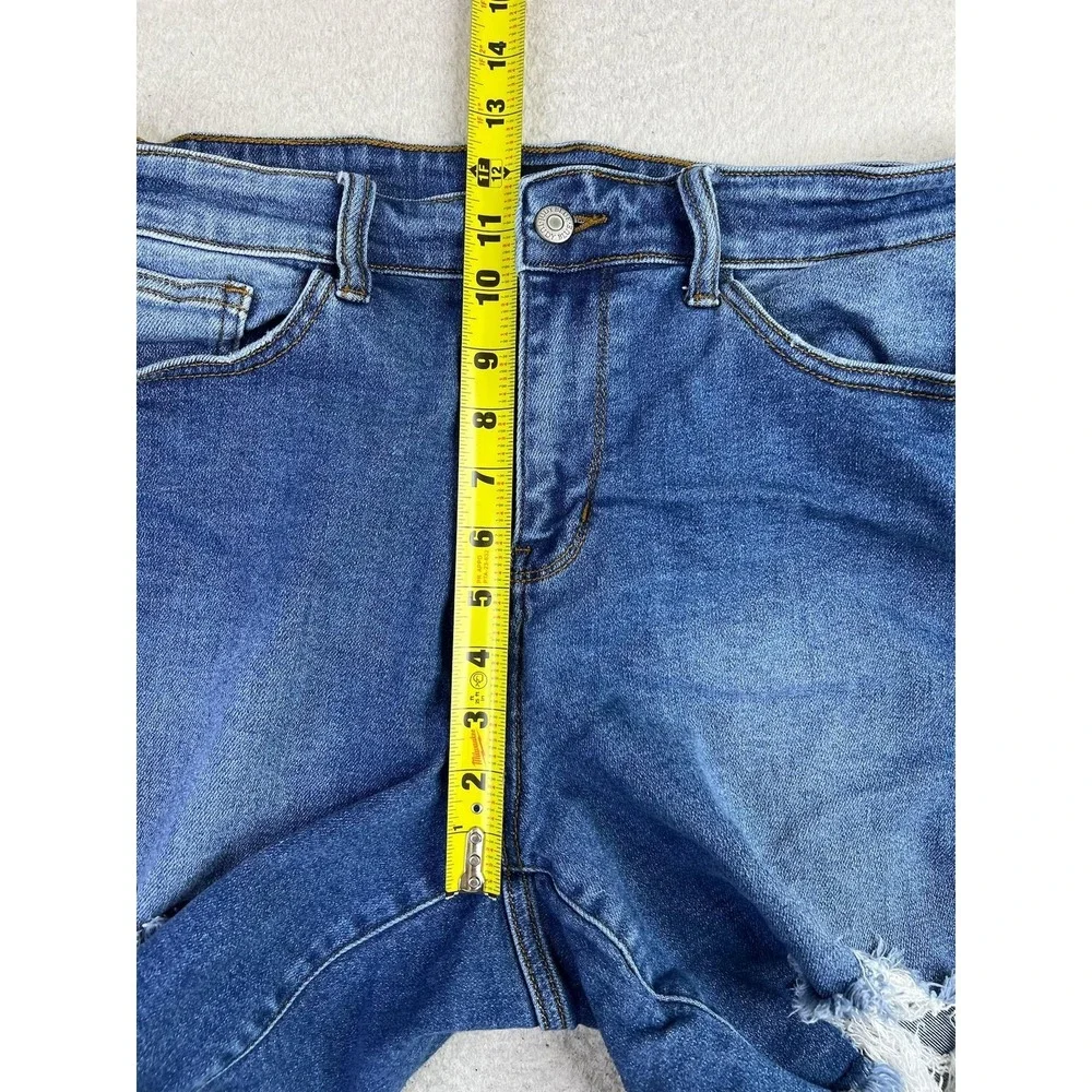 Judy Blue Denim Shorts Womens 1XL Blue Cutoff Distressed Stretch 7 Inseam